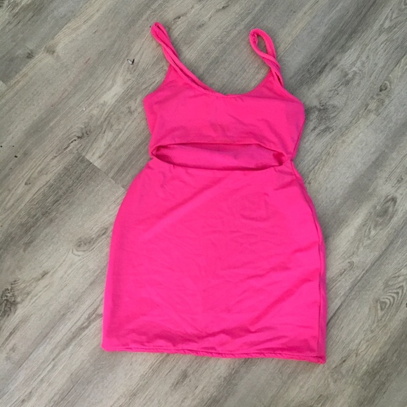 fitted elastic hot pink mini dress - Picture 1 of 5